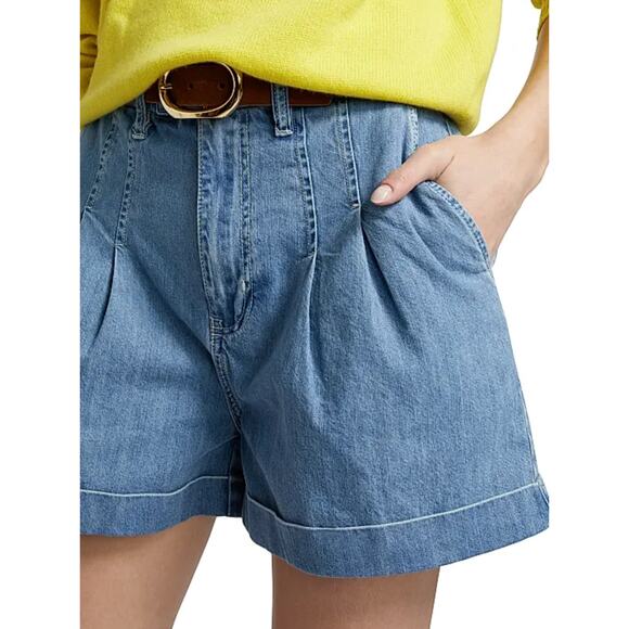 FRAME Denim Pleated High Rise Waisted Wide Relaxed Fit Shorts Tuckernuck 4 - Picture 9 of 13